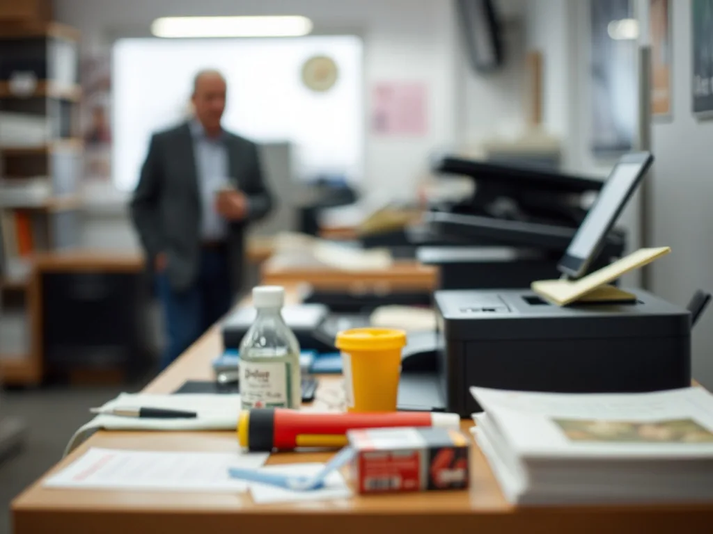 Une imprimante de bureau avec un voyant rouge clignotant, signalant une erreur